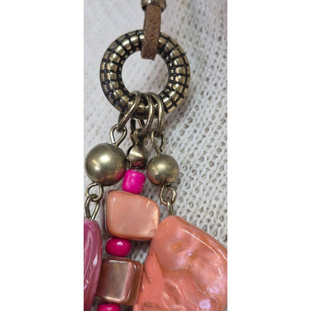 Vintage Mid‑Century Multi‑Strand Beaded Necklace Pink Peach Purple Boho Jewelry. - Picture 9 of 11